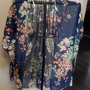 Sheer blue floral kimono